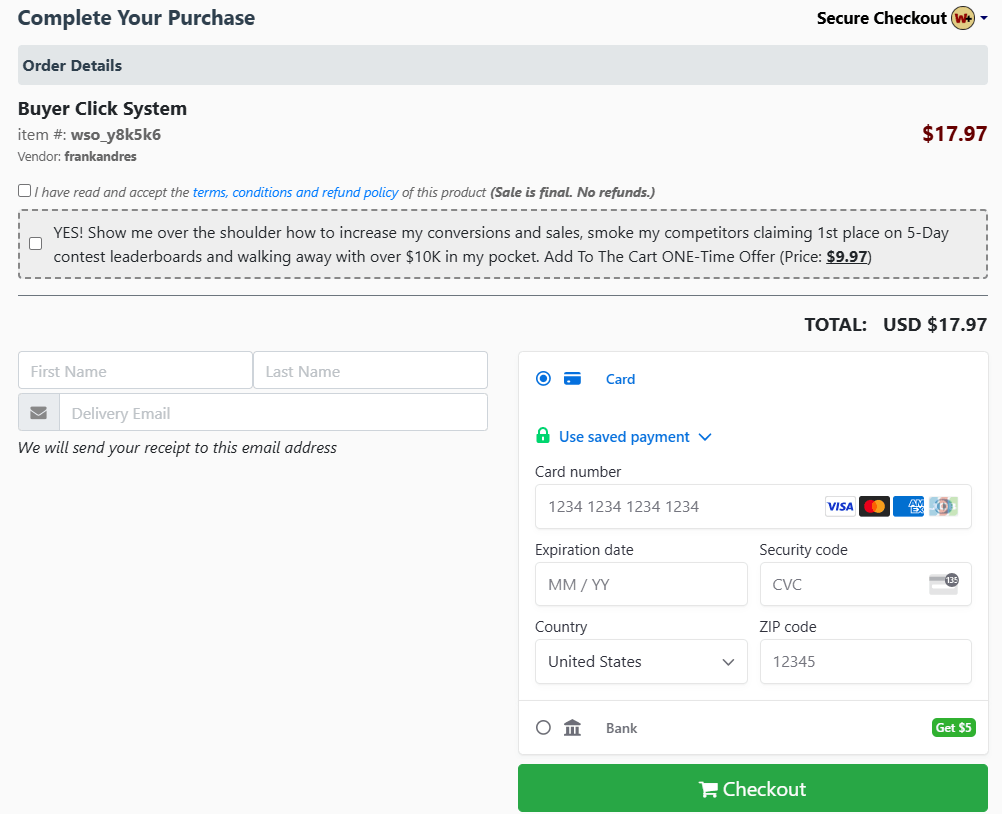 Buyer Click System Checkout Page